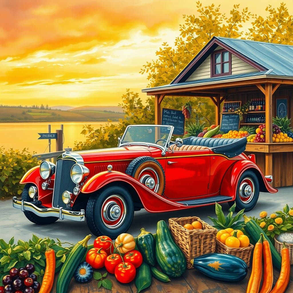 Classic Auburn Speedster at Autumn Roadside Stand