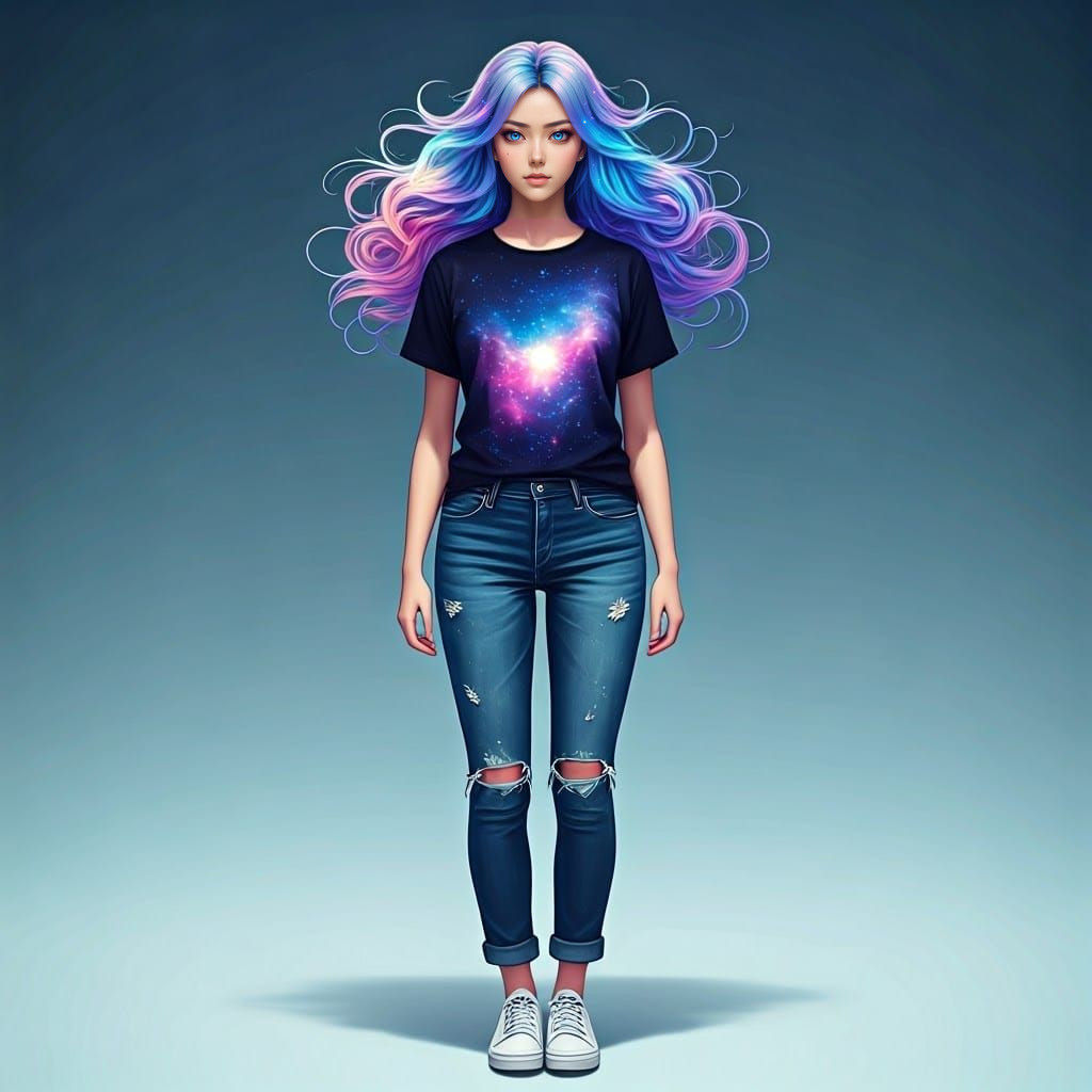 Anime Woman in Nebula-Inspired Attire, Fantasy Concept Art