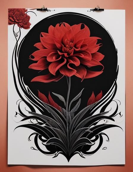 Ink on paper (Dahlia's of Dali) from Florals (by Salvador Da...