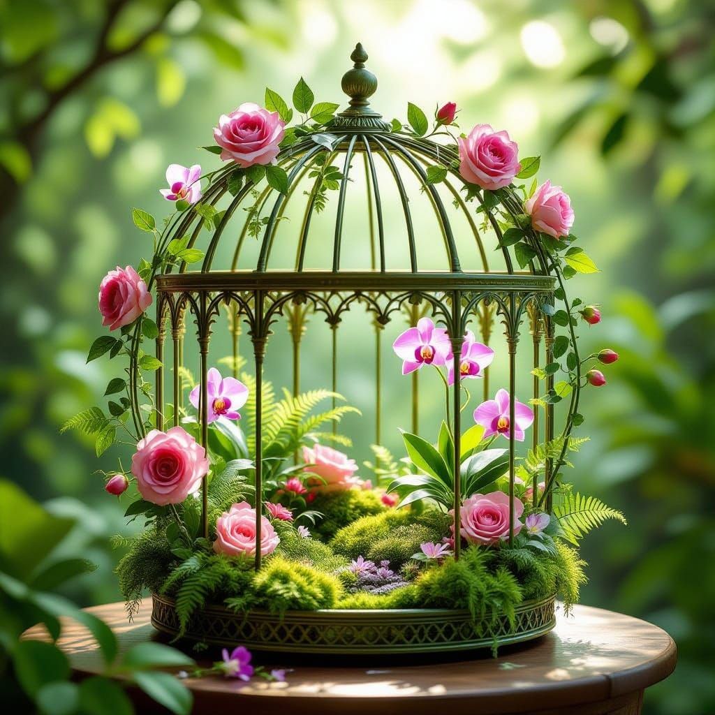 Botanical Birdcage Masterpiece with Exotic Plants