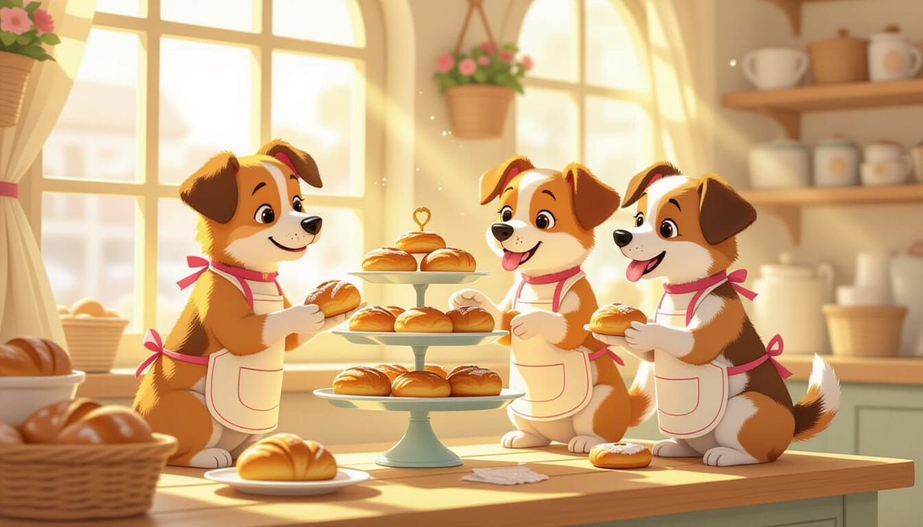 Whimsical Dogs Decorate Pastries in Vintage Bakery