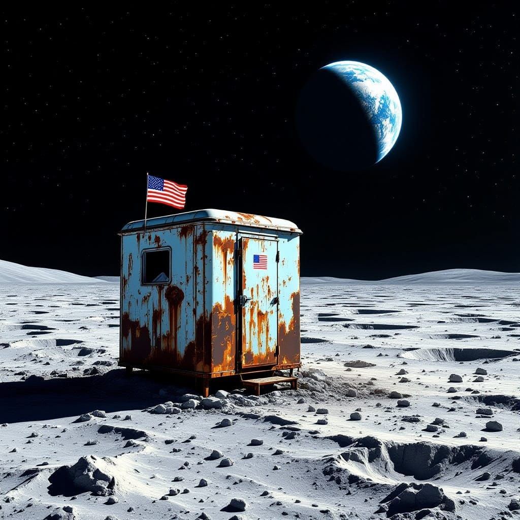 Abandoned Trailer Toilet on the Moon in Dramatic Lighting