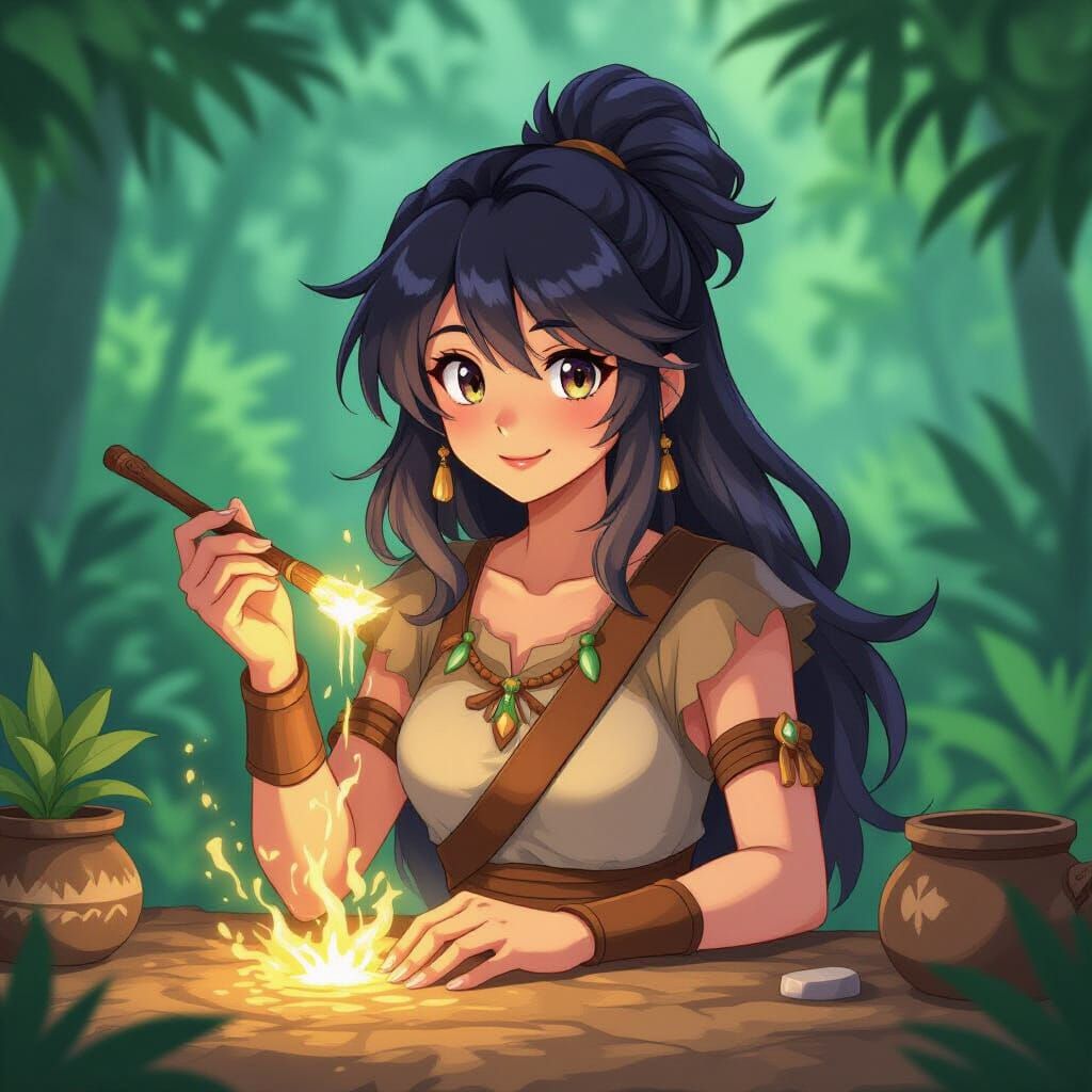 Prehistoric Anime Healer in Cel-Shaded Style