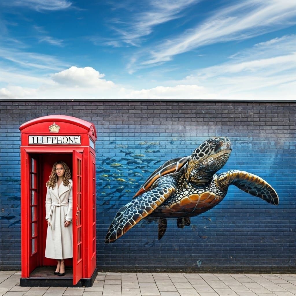 Street Art Telephone Booth with Woman