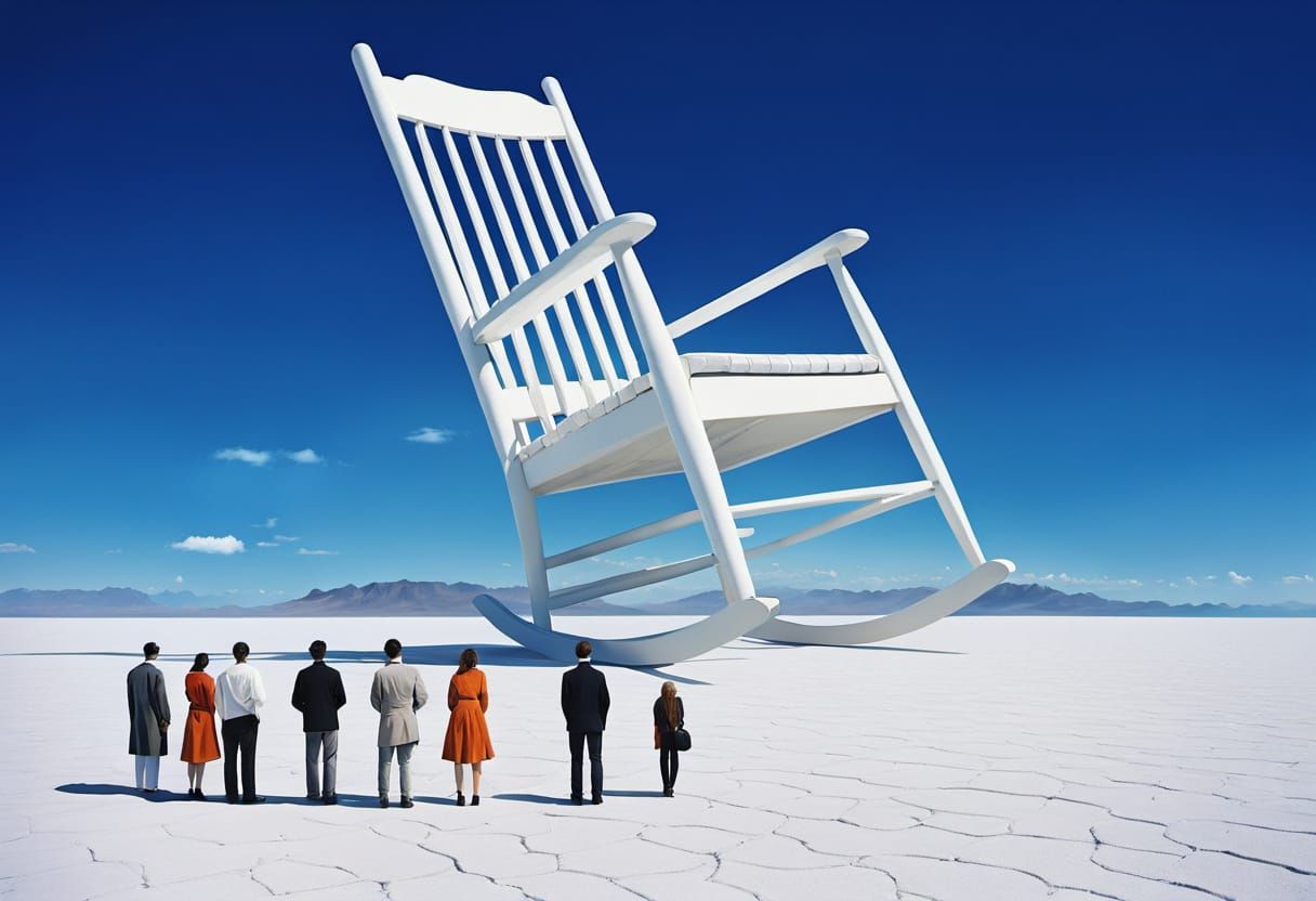 Giant Rocking Chair Attracts Sightseers in Surreal Landscape