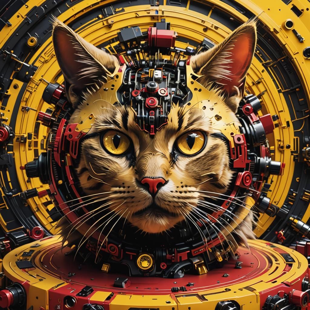 Cyberpunk Cat with Robotic Parts as Digital Art
