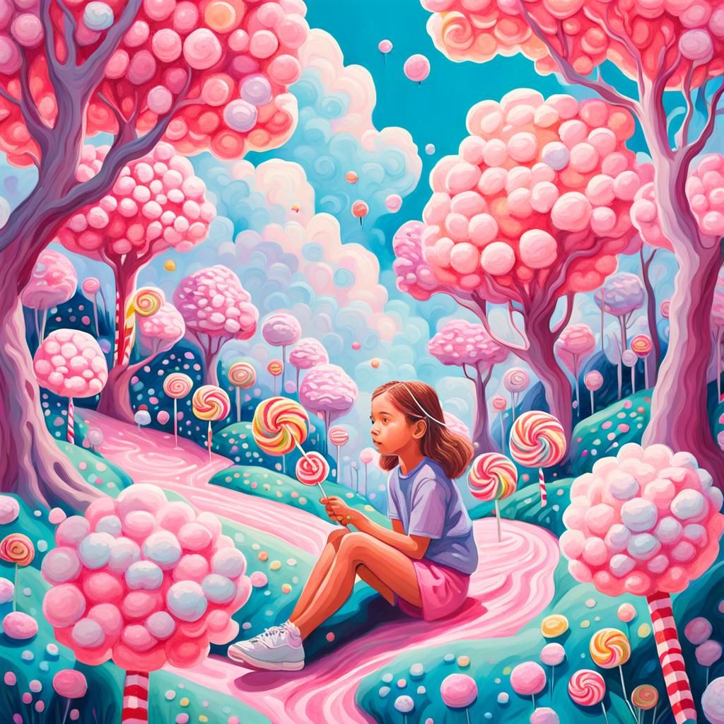 Girl in a Candy Forest: Gouache Illustration
