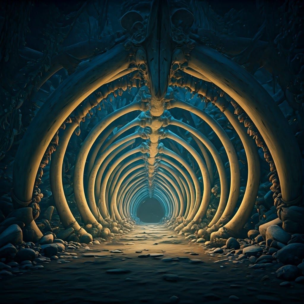 Mystical Whale Bone Tunnel with Ethereal Glow