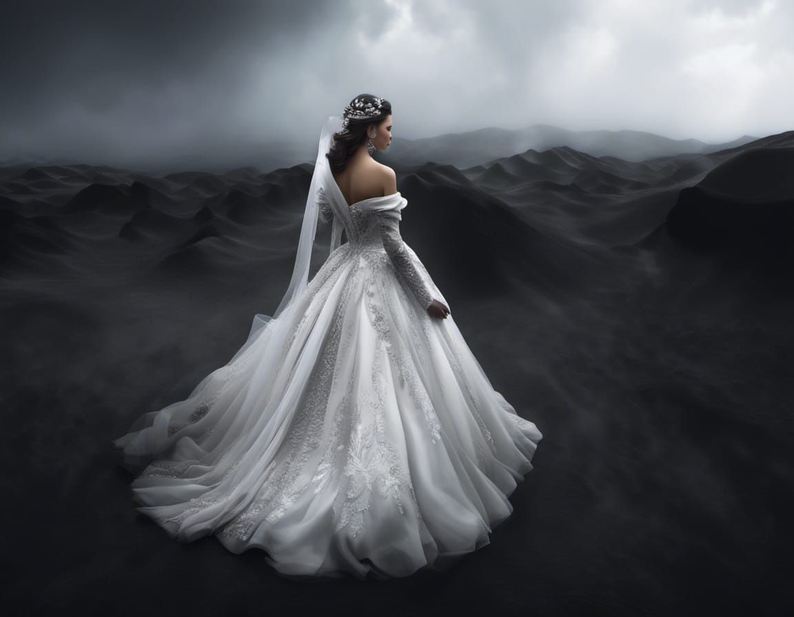 Bride Defiant in Apocalyptic Landscape