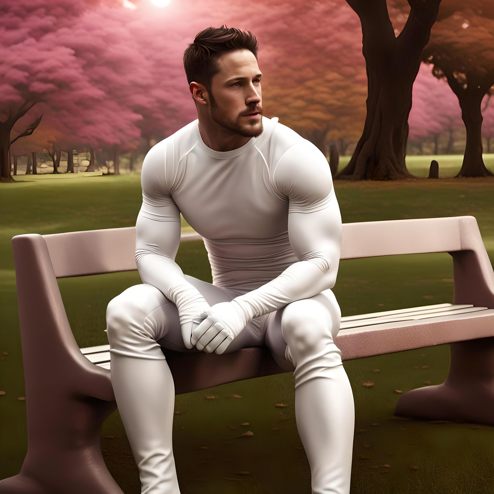 Rugby Player in White Spandex Sitting in Park