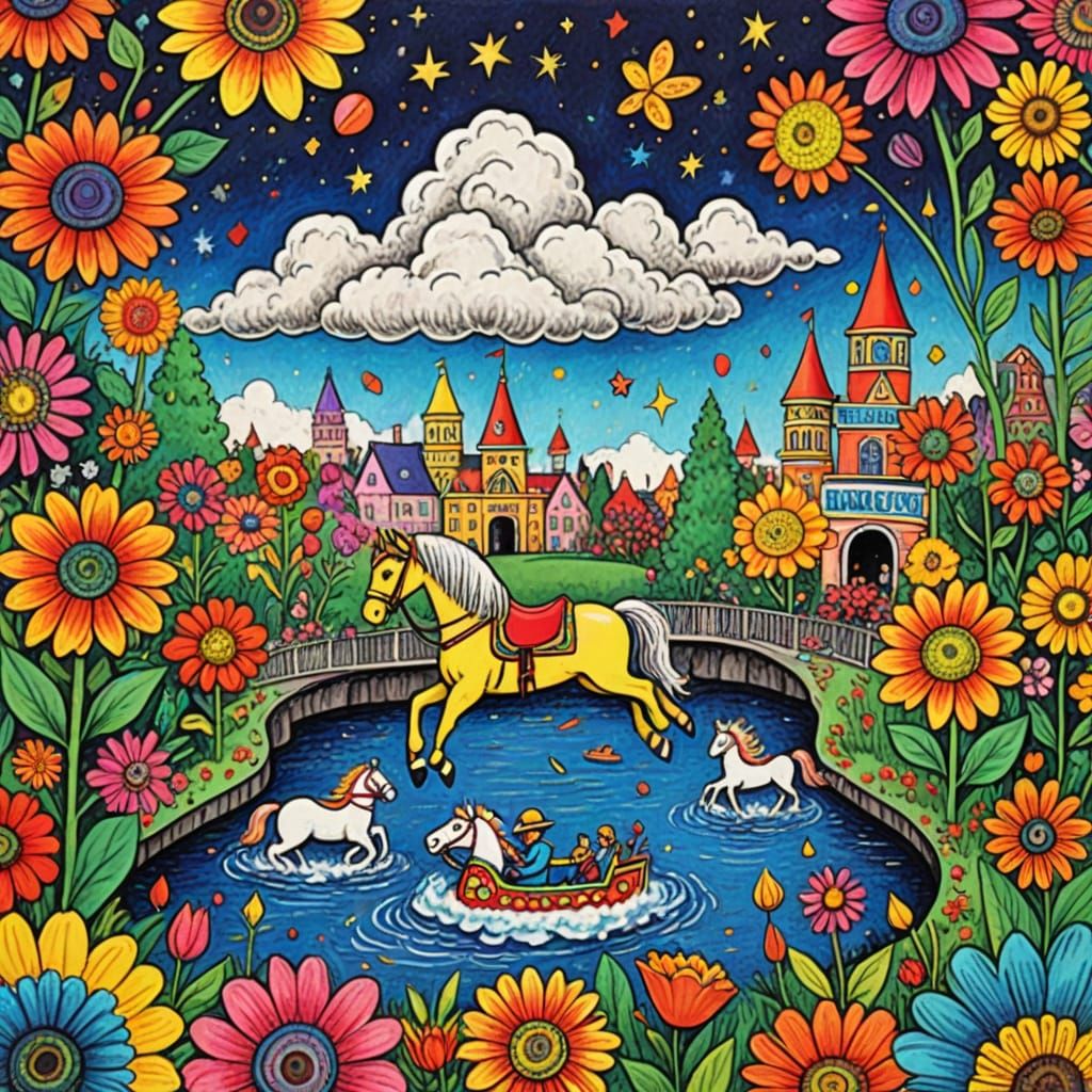 Psychedelic Crayon Sketch of a Dreamscape