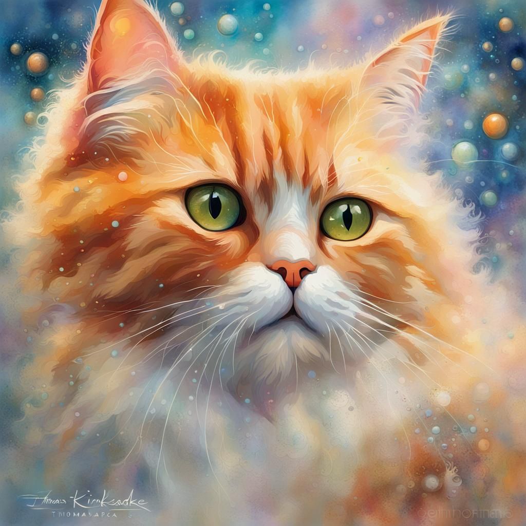 Ginger Persian Cat Portrait in Ethereal Fantasy Style