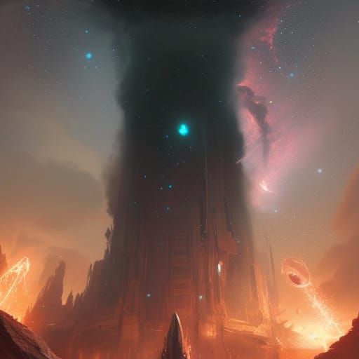 Dark Nebula Pedestal Emitting Energy: Digital Art