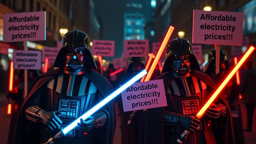 Darth Vaders Protest Affordable Electricity Prices in Neon N...