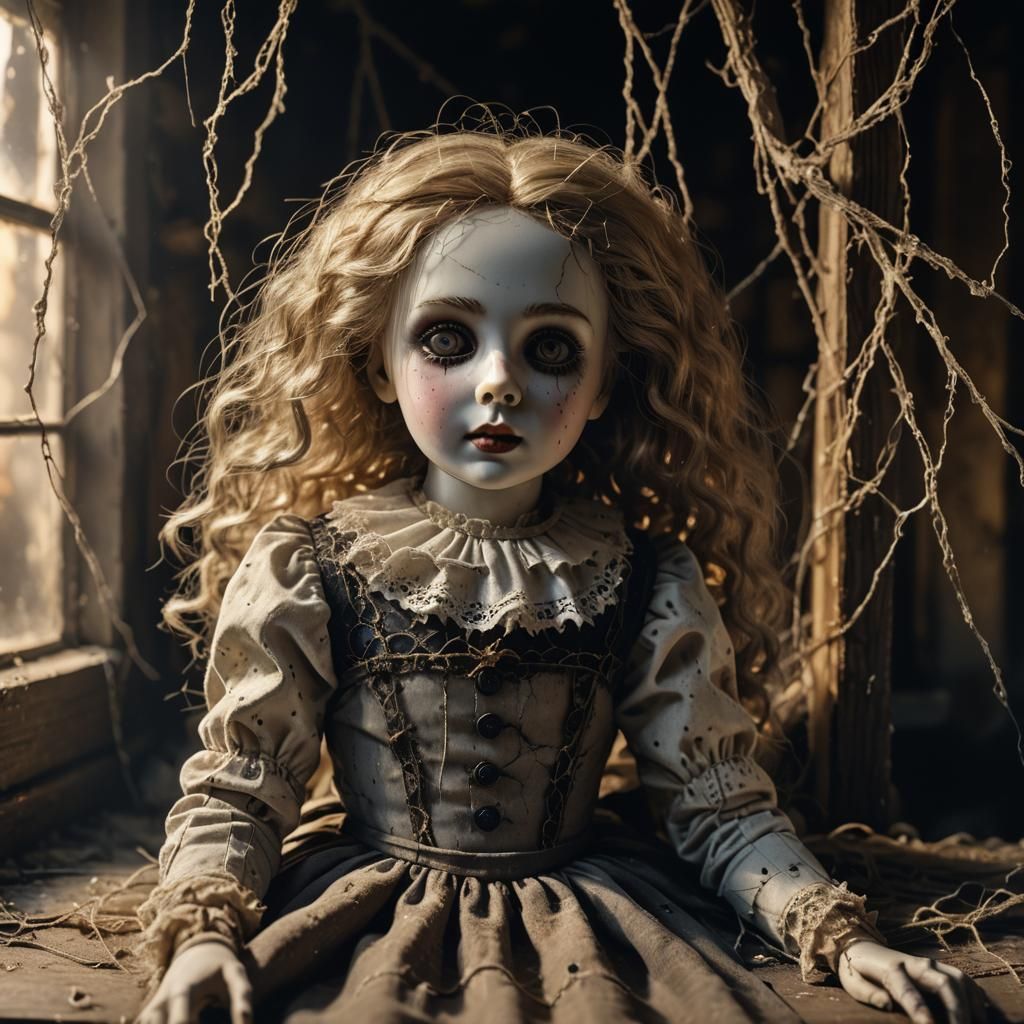 Decrepit Porcelain Doll in Abandoned Attic
