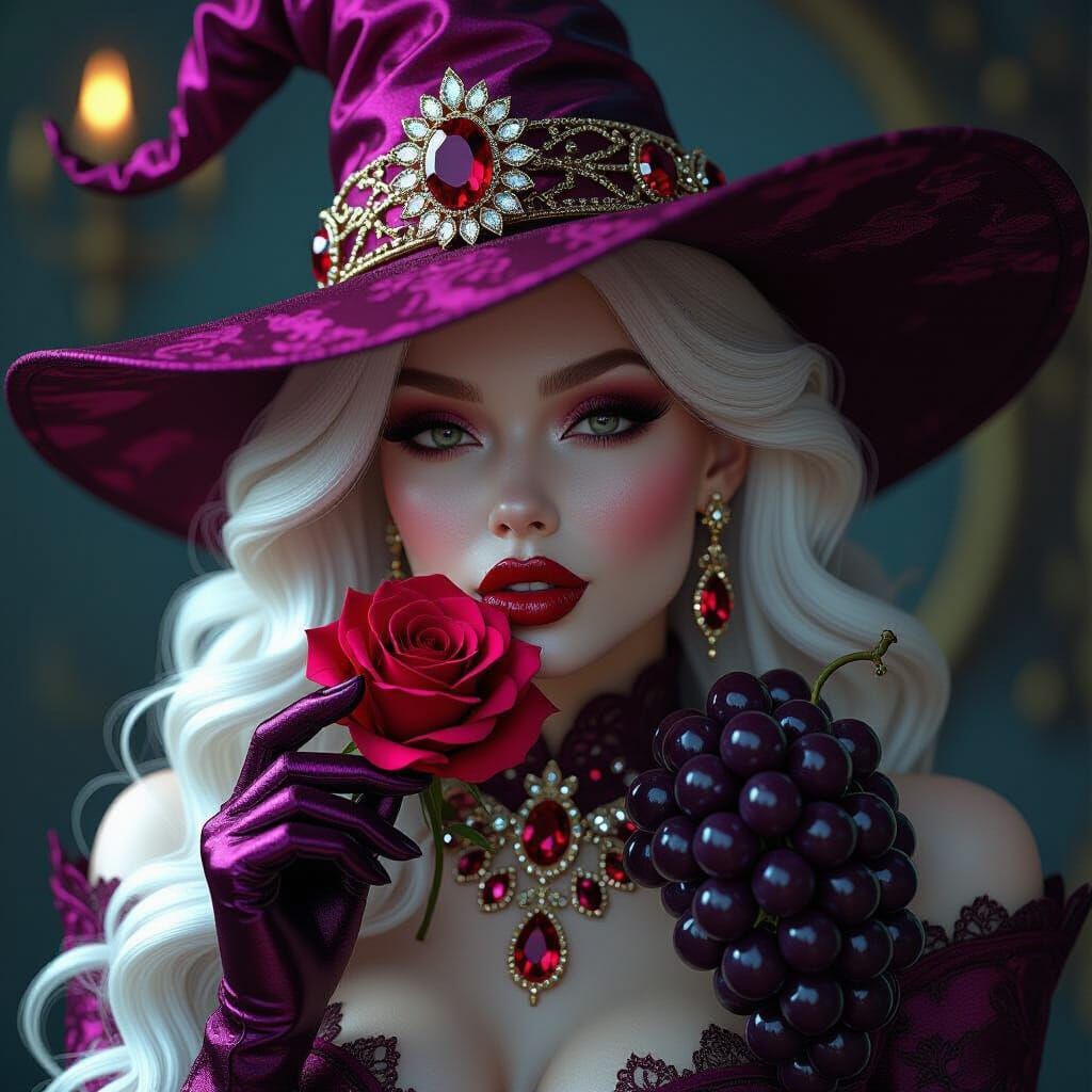 Albino Femme Fatale with Ruby Rose and Grapes