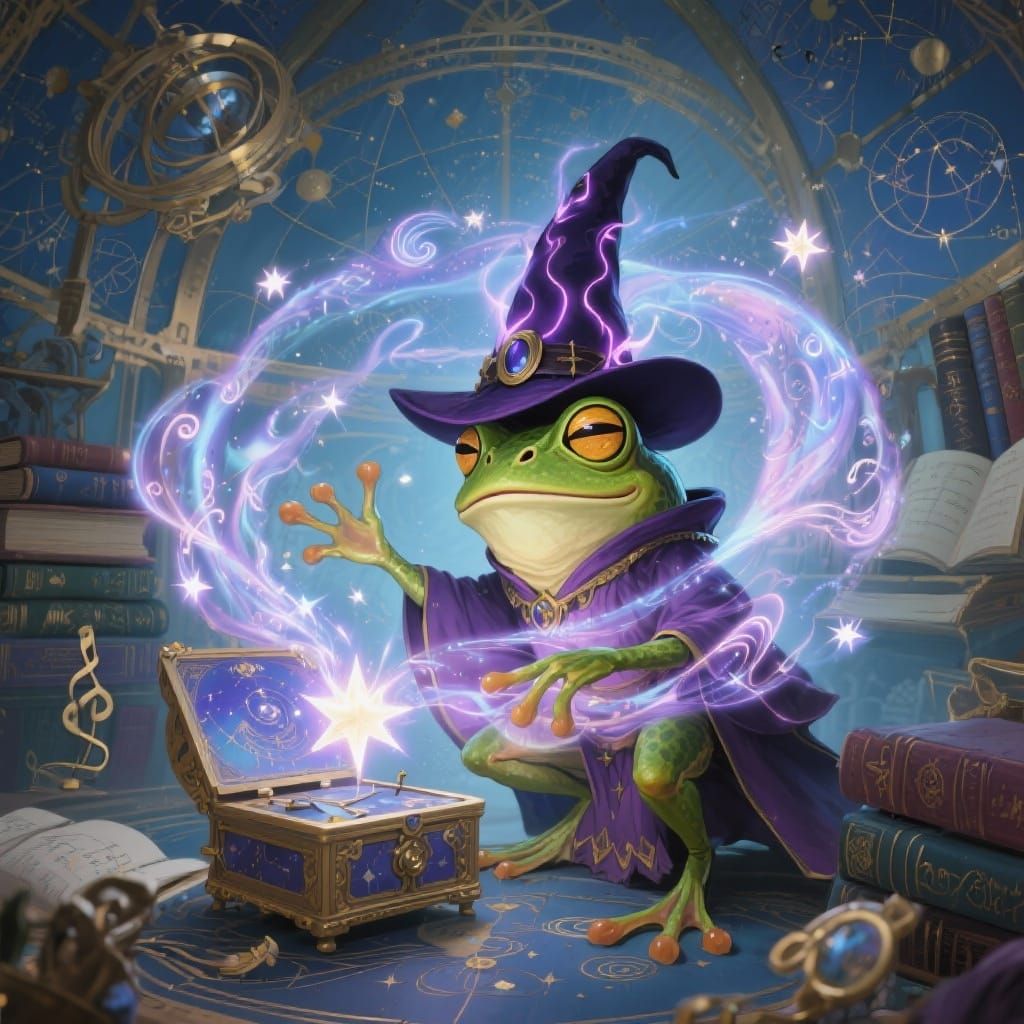 Frog Mage Conjures Starlight in Art Deco Observatory