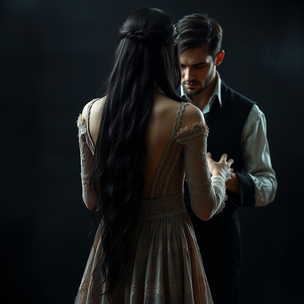 Desperate Plea: Man Beseeching Woman in Ethereal Style