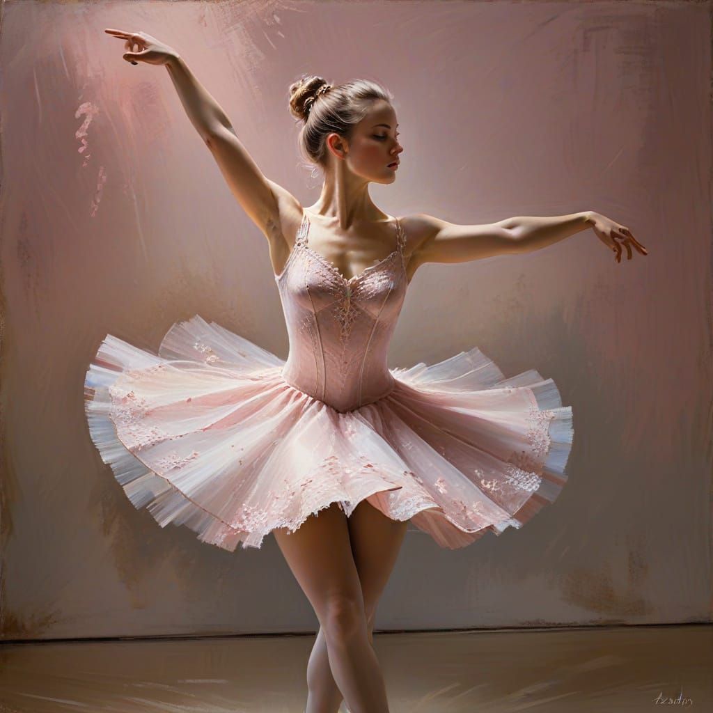 Ethereal Ballet Dancer on Stage in Oil Painting Style