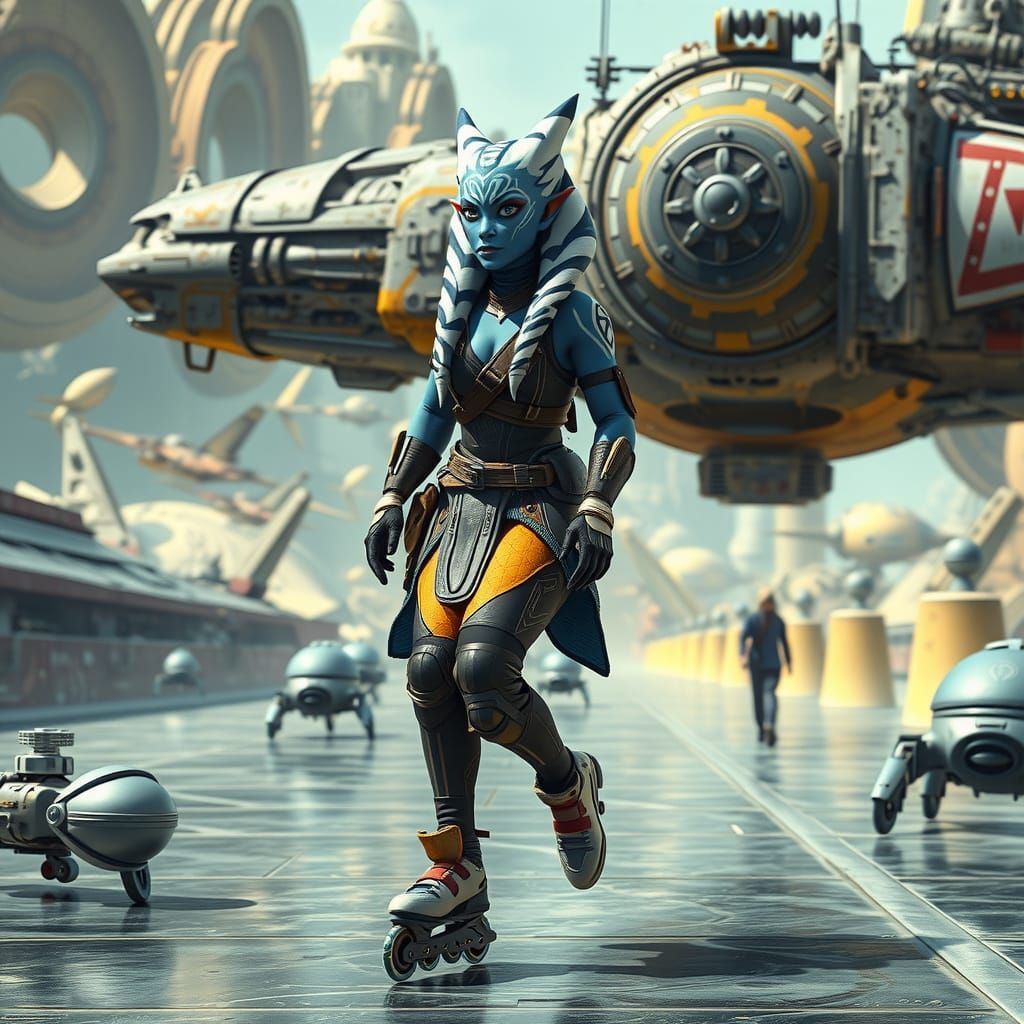 Ahsoka Twilek Warrior in Futuristic Rollerblades, Dynamic Sp...