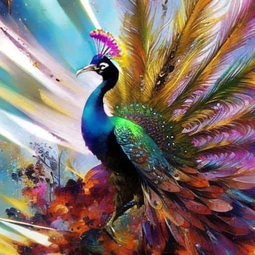 Ornate Peacock Singing Wildly in Fantasy Art
