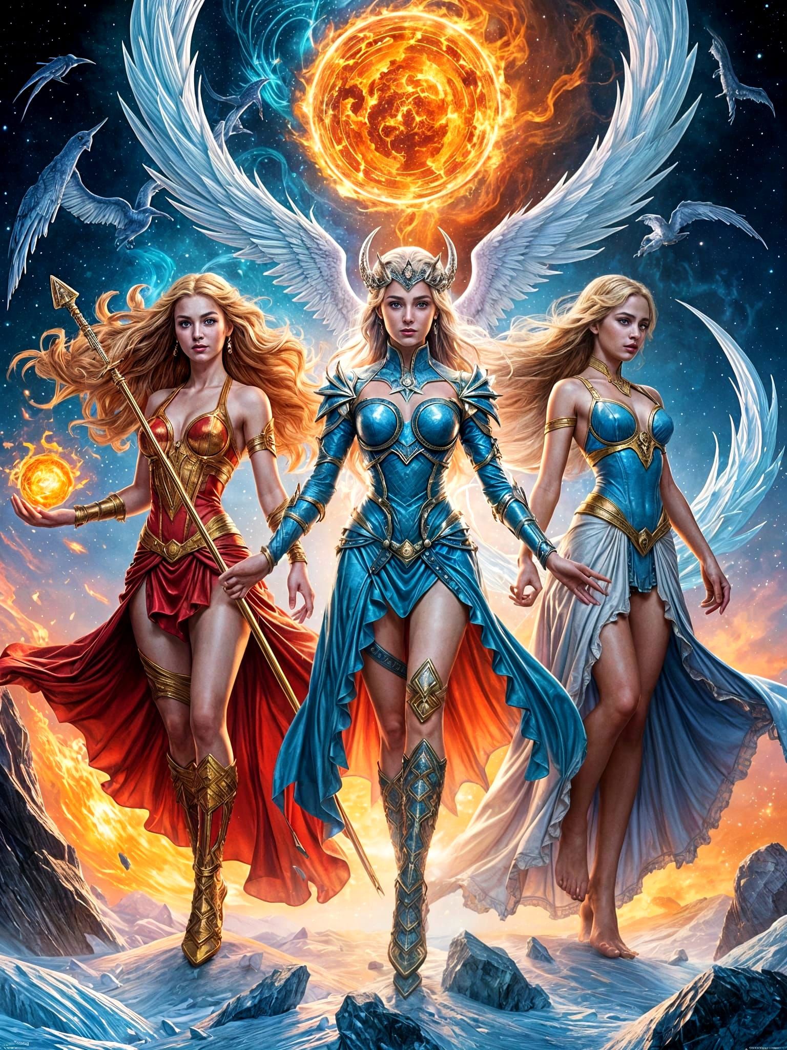 Ethereal Goddesses in Cosmic Mannerist Harmony