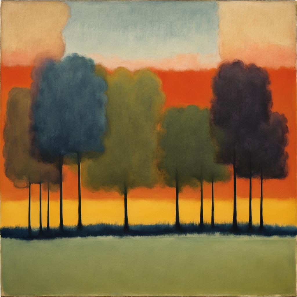 Abstract Treeline in Washed Color Field Style