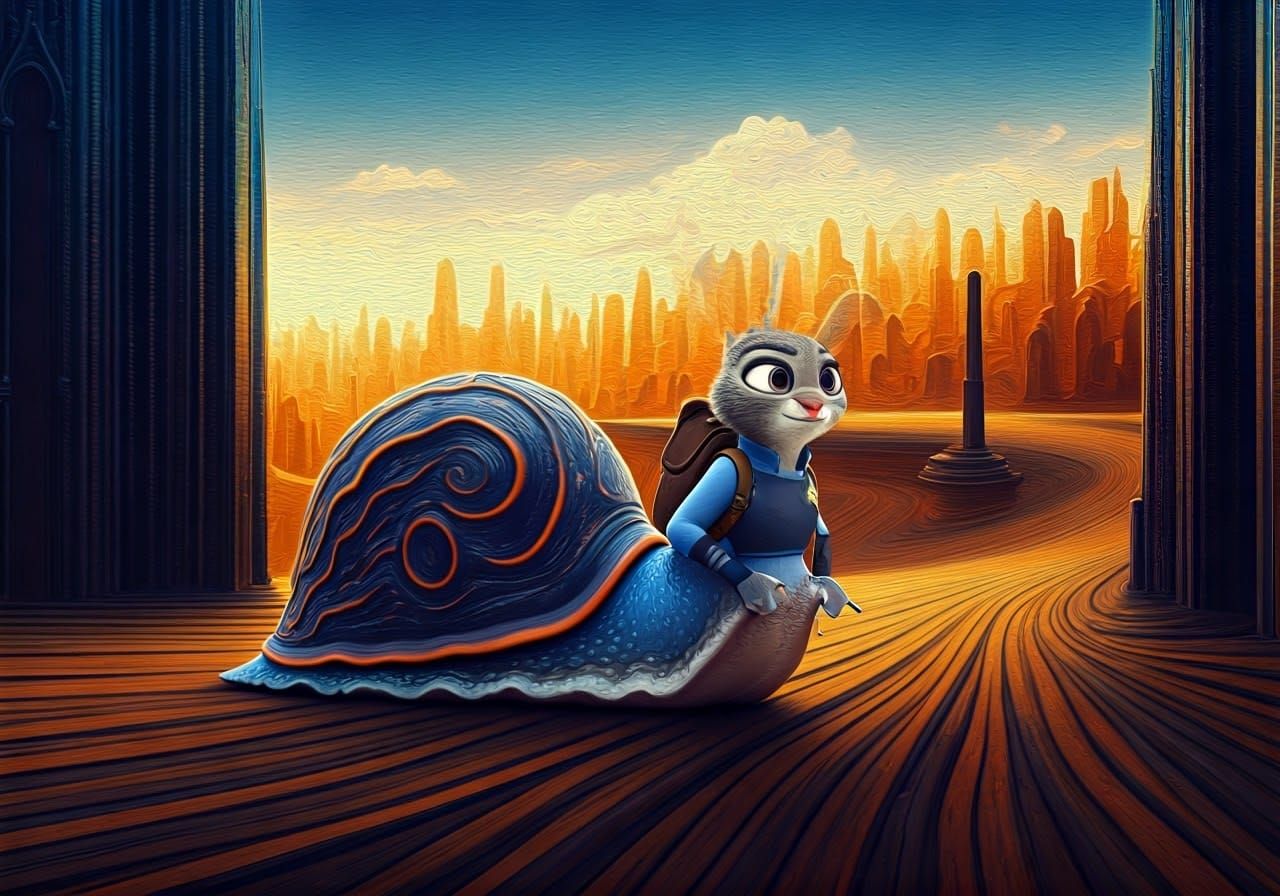 Surreal Slugs from Zootopia in a Dreamlike Cityscape