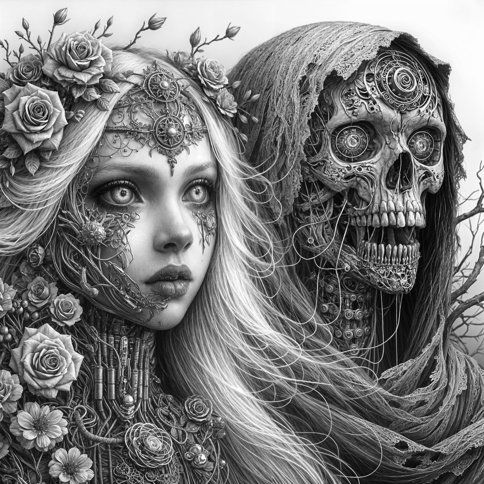 Gothic Portrait in Intricate Black and White