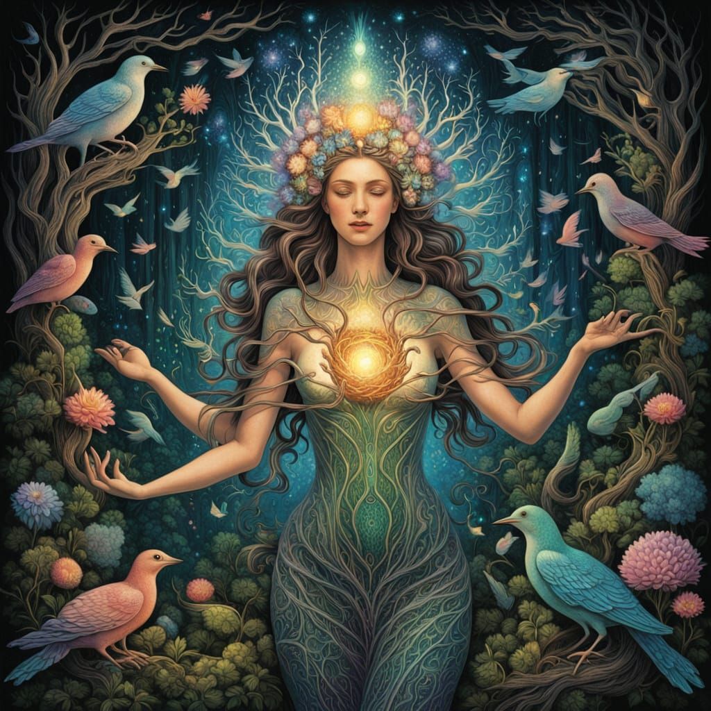 Bioluminescent Goddess in Dreamlike Concept Art Style