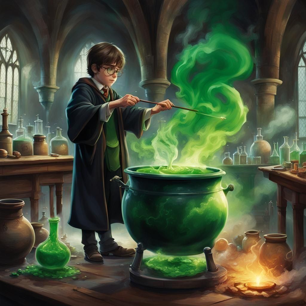 Harry Potter is making a mess in Potions class.