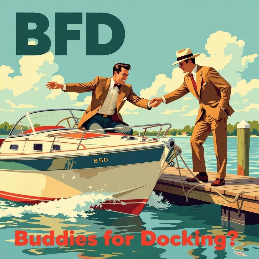 1950s Dockside Scene with Retro-Futuristic Flair
