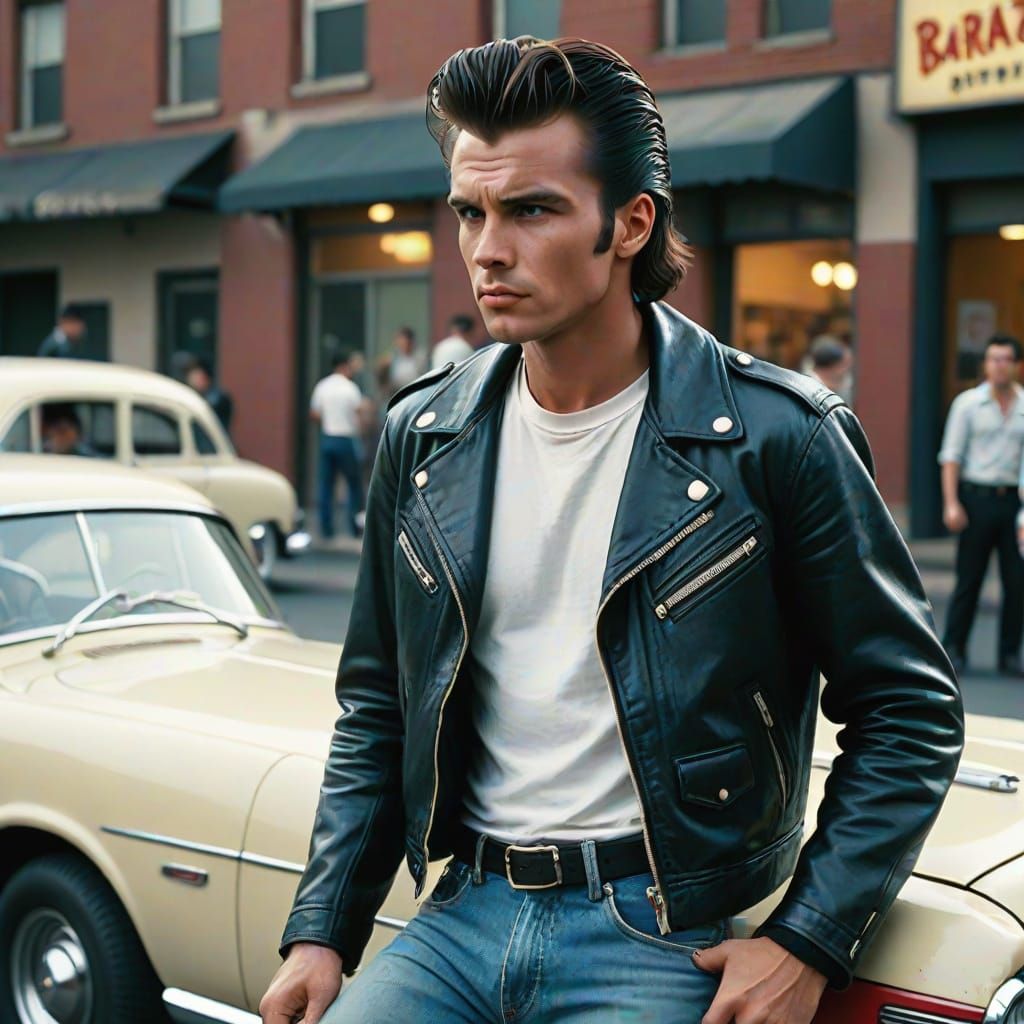 1950s Fashion: White Tee, Jeans, Leather Jacket