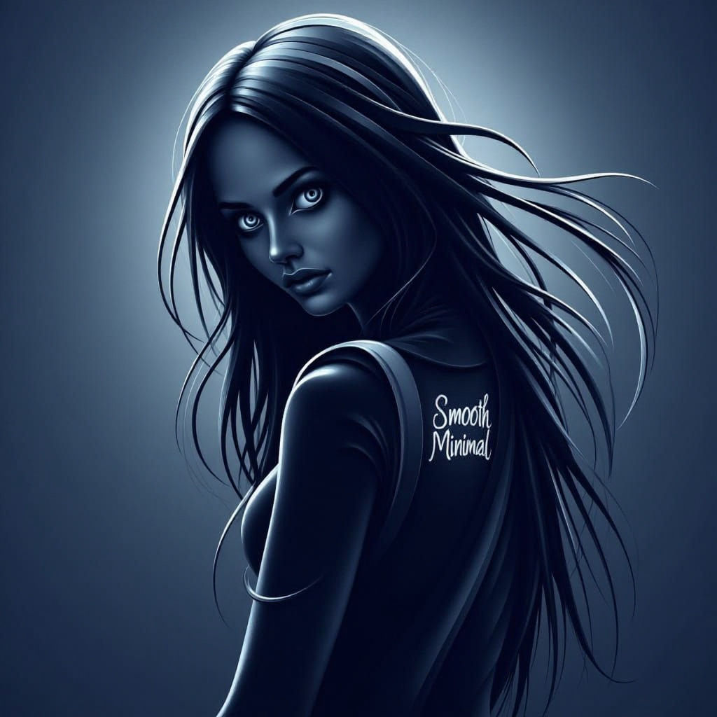 Woman Silhouette Line Art with Long Hair in Simon Bisley Sty...