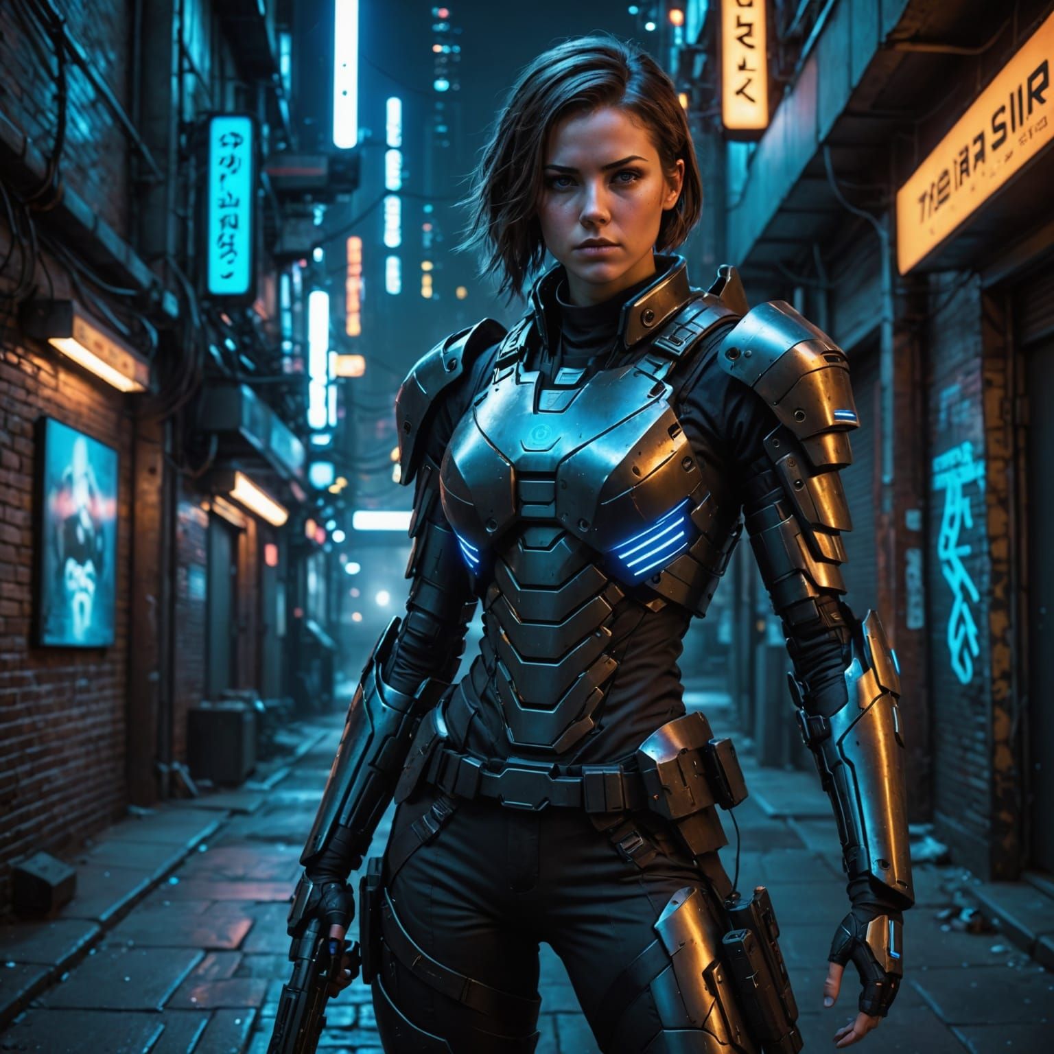 Cyberpunk Warrior in Gritty Urban Landscape