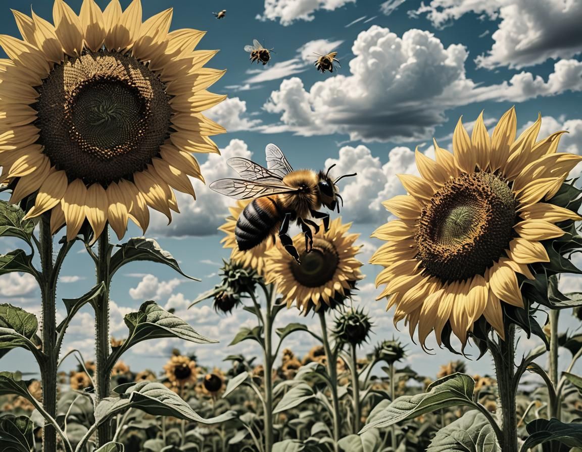 bees and sunflowers