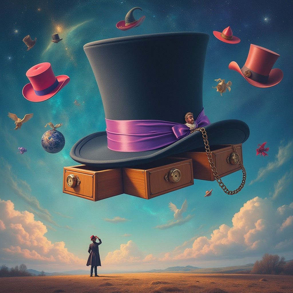 Surreal Top Hat in Starry Dreamscape, Art Nouveau