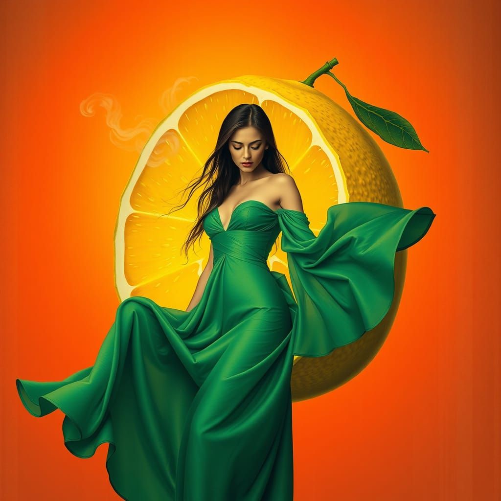 Emergent Woman in Lemon, Surrealist Art