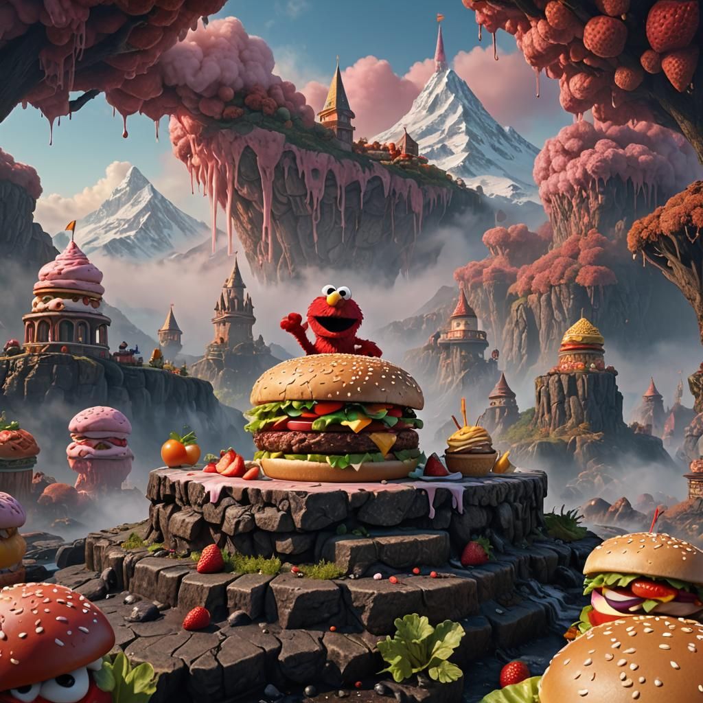 Elmo Eats Strawberry Ice Cream Burger