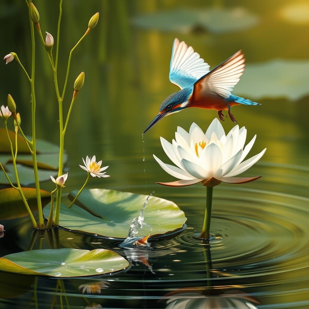 Majestic Water Lily Scene in Impressionist Style