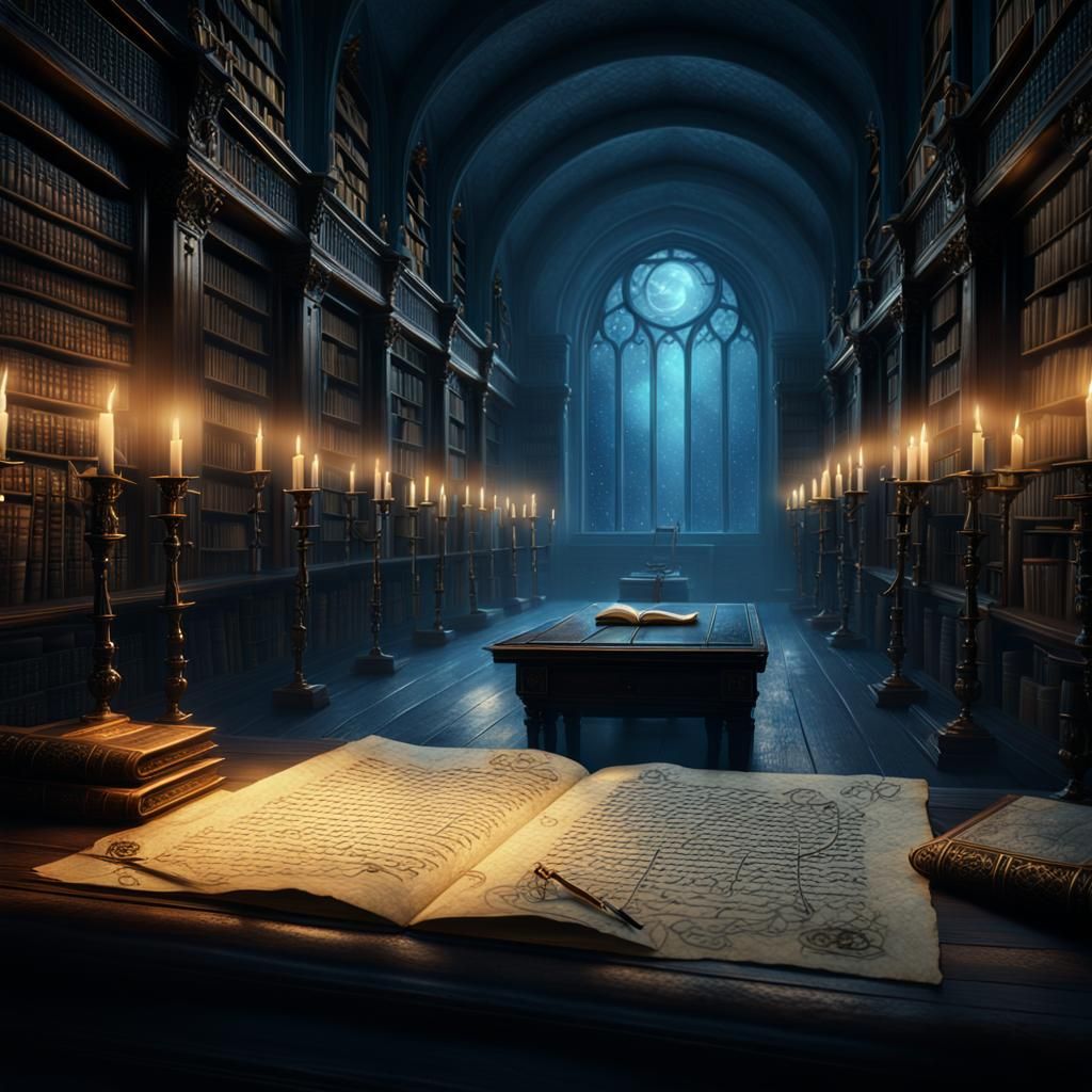 Mysterious Fantasy Letter in Mystical Library