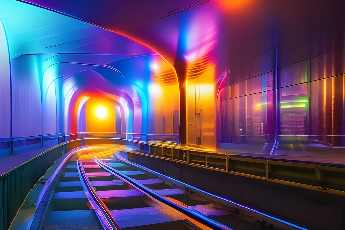 Steampunk Engine in Synthwave Neon Tunnel