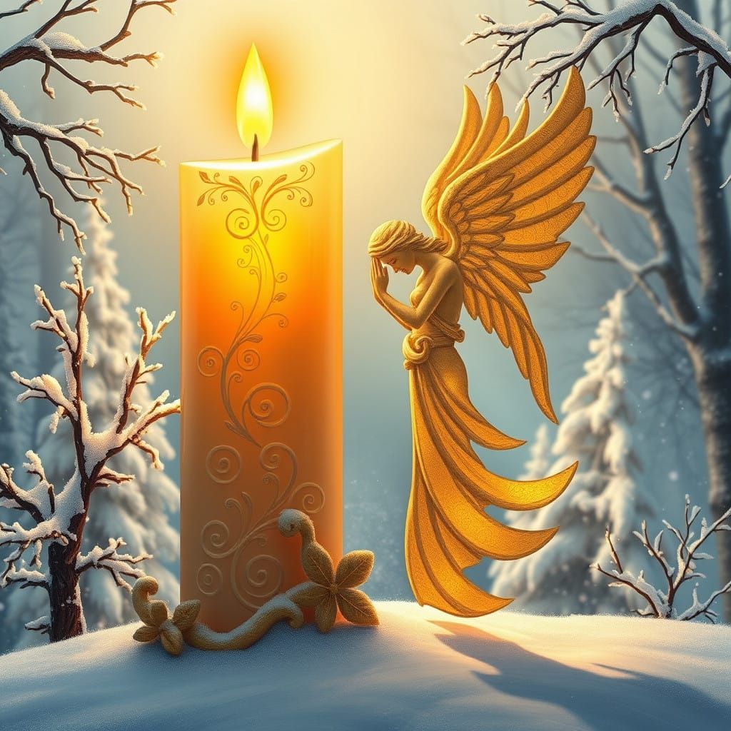 Ethereal Christmas Candle Casting a Praying Angel's Shadow