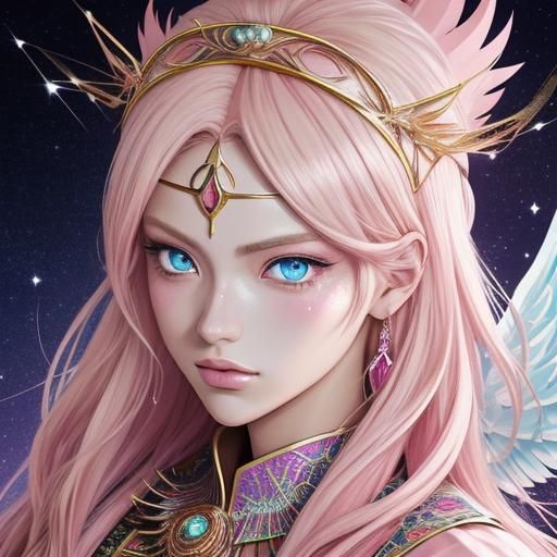 Anime Tarot Reader with Phoenix Headband in Manga Style