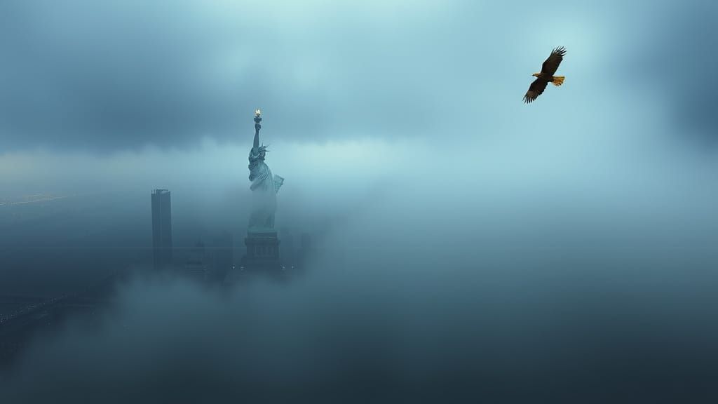 Statue of Liberty in Submerged Cityscape