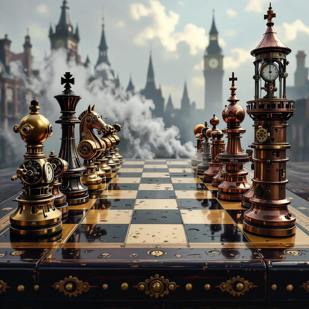 Steampunk Chessboard: Intricate Victorian Mechanical Pieces