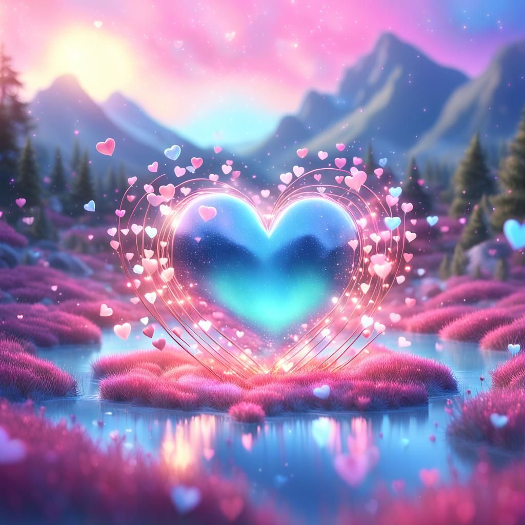 Glowing Heart in Dreamy Pastel Landscape
