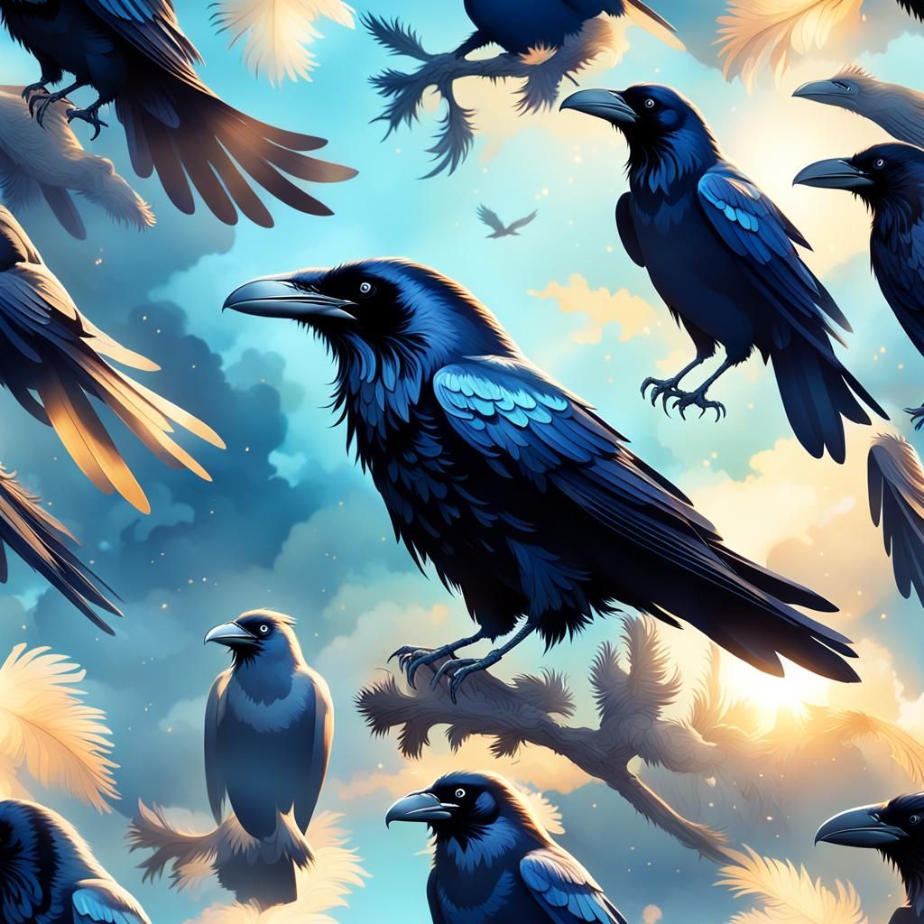 Ravens and Crows in Flight: Hyper-Realistic Digital Art