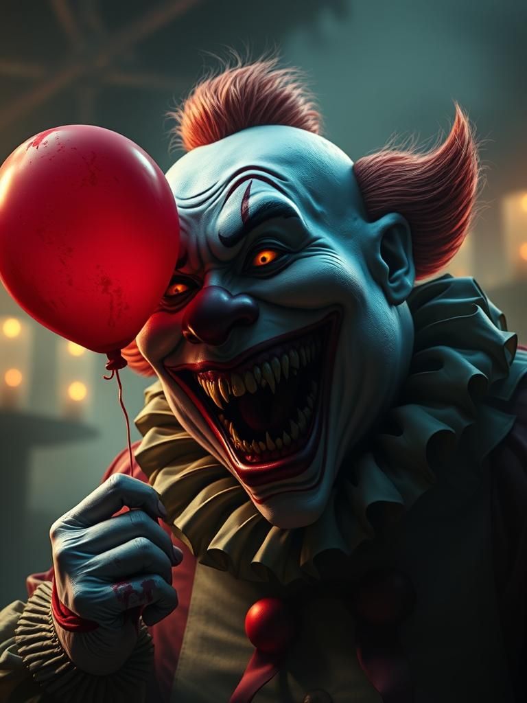 Grotesque Halloween Clown Laughing in Dark Carnival