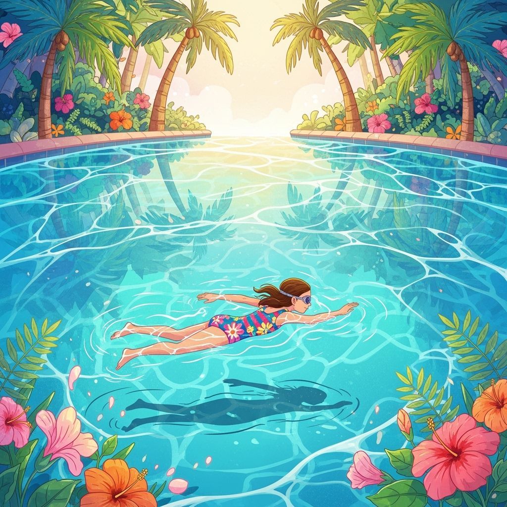 Girl Swimming in Pool, Pop Art Style